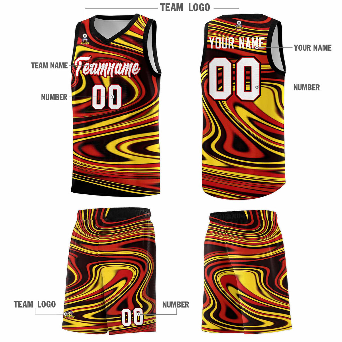 Custom Black Red Graffiti Pattern Fluids Style Sports Uniform Basketball Jersey Kits|KXKSHOP