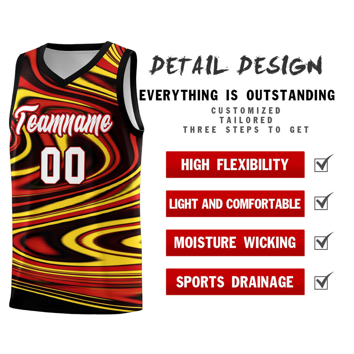 Custom Black Red Graffiti Pattern Fluids Style Sports Uniform Basketball Jersey Kits|KXKSHOP