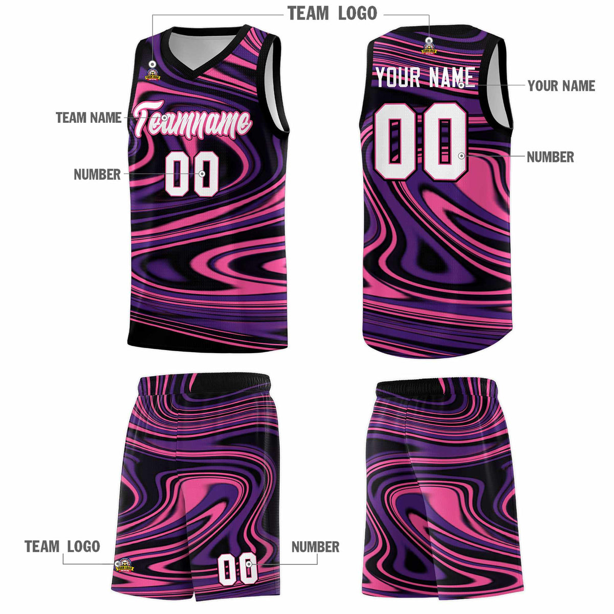 Custom Black Purple Graffiti Pattern Fluids Style Sports Uniform Basketball Jersey Kits|KXKSHOP
