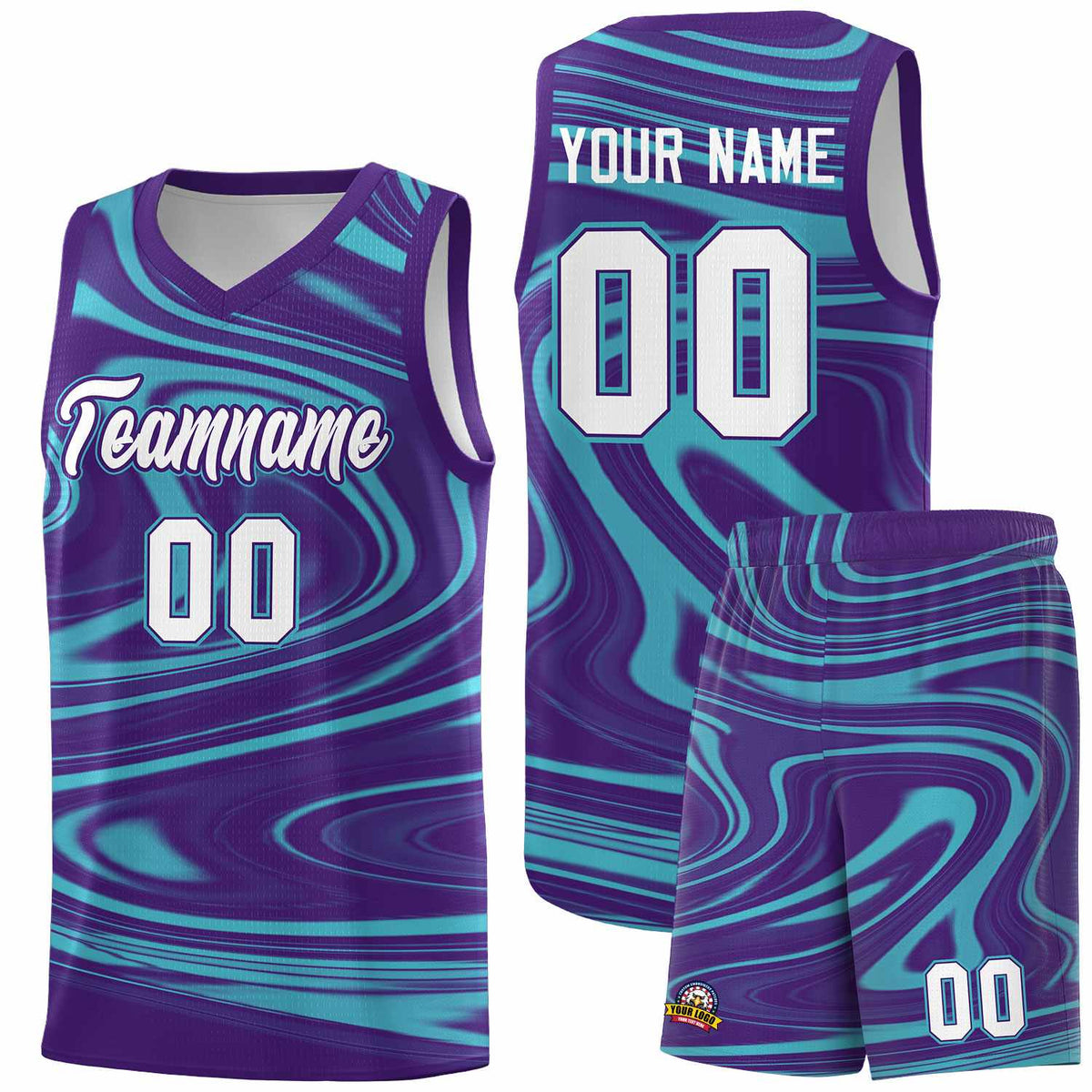 Custom Purple Aqua Graffiti Pattern Fluids Style Sports Uniform Basketball Jersey Kits|KXKSHOP