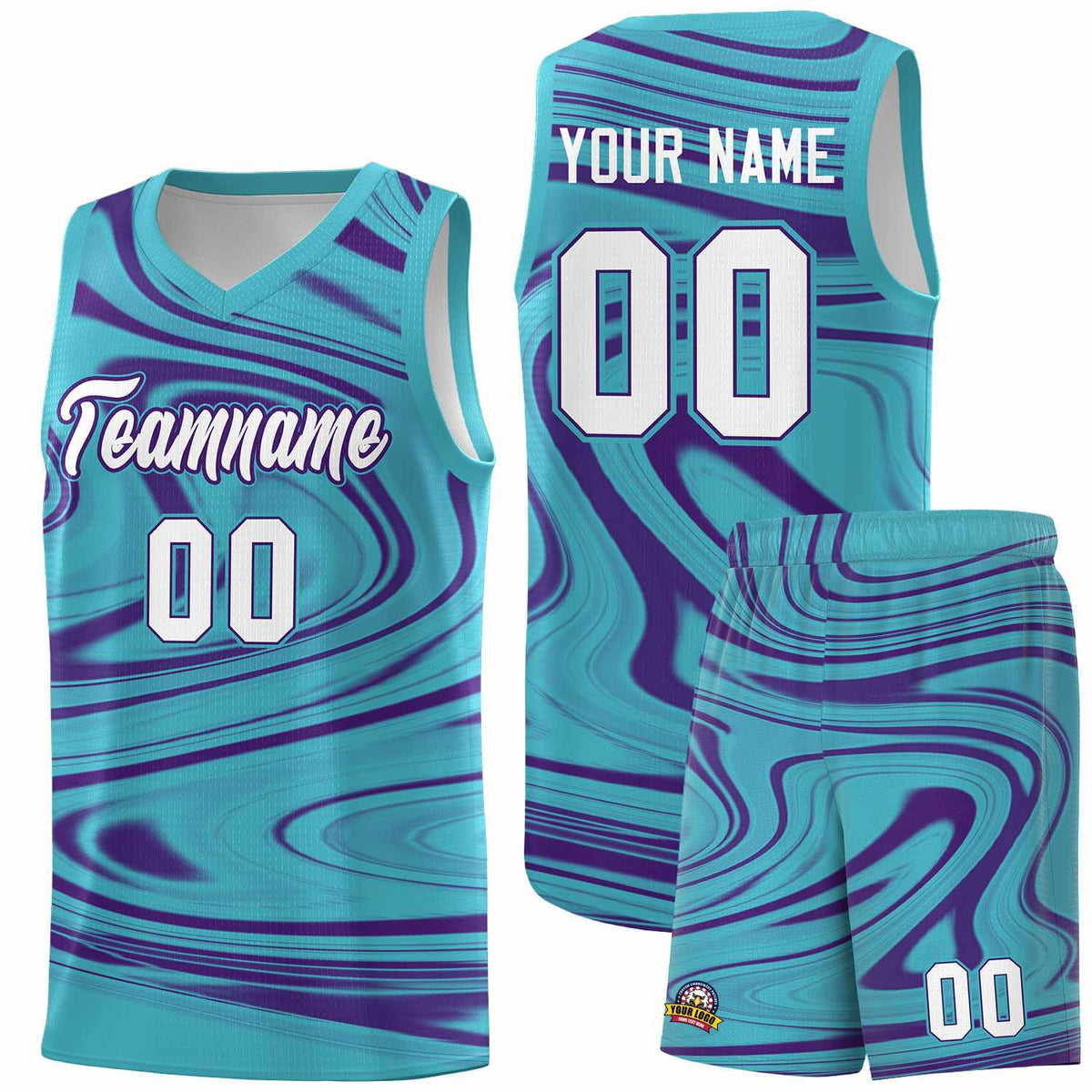 Custom Aqua Purple Graffiti Pattern Fluids Style Sports Uniform Basketball Jersey Kits|KXKSHOP