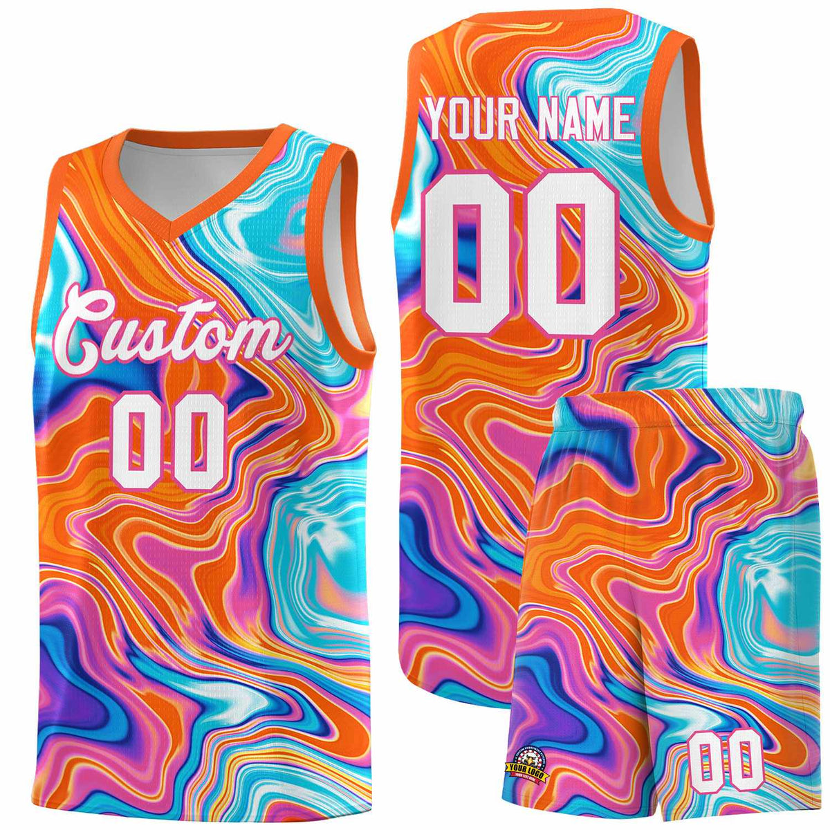 Custom Orange Fluid Painting Pattern Sports Uniform Basketball Jersey |KXKSHOP