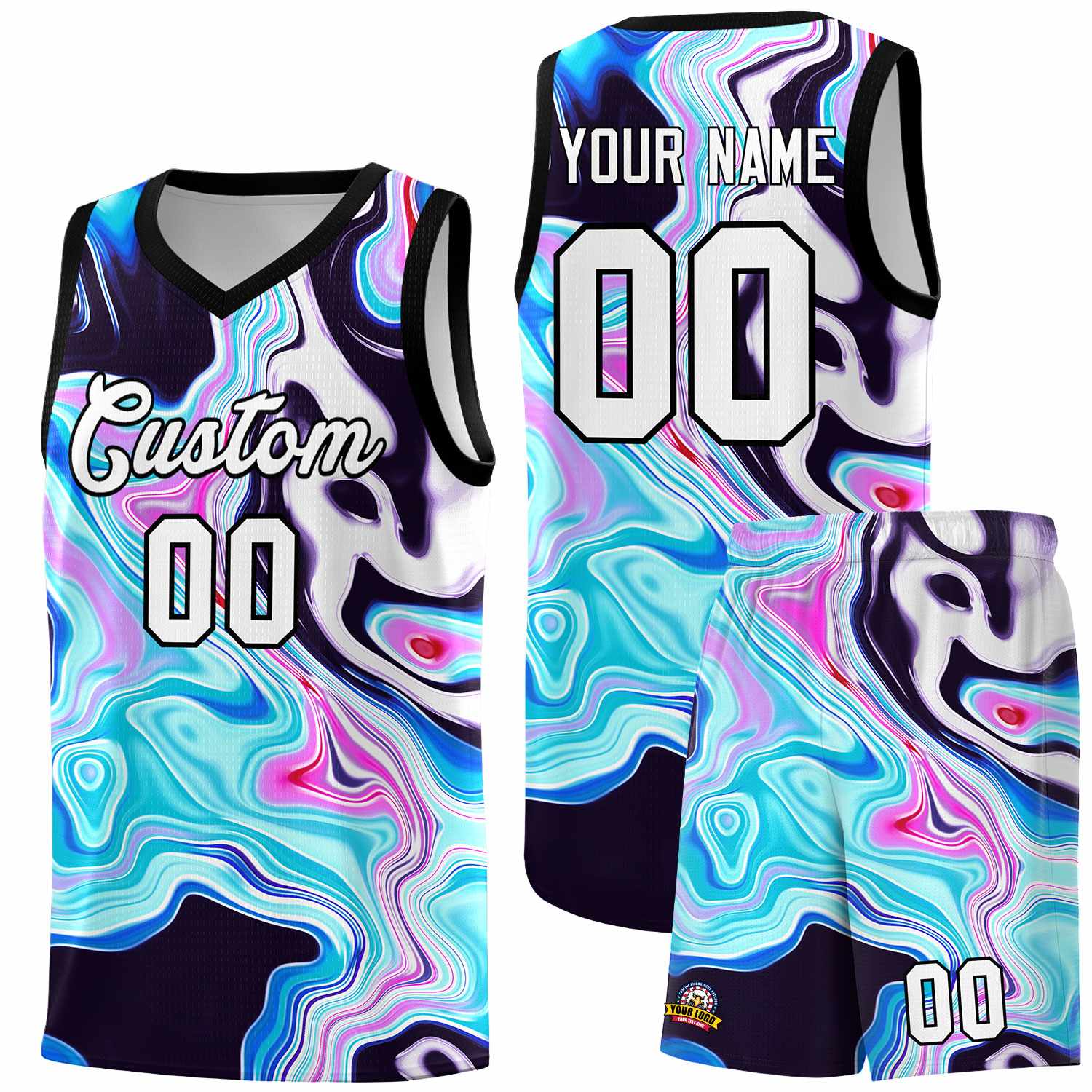 Custom Black Fluid Painting Pattern Sports Uniform Basketball Jersey |KXKSHOP