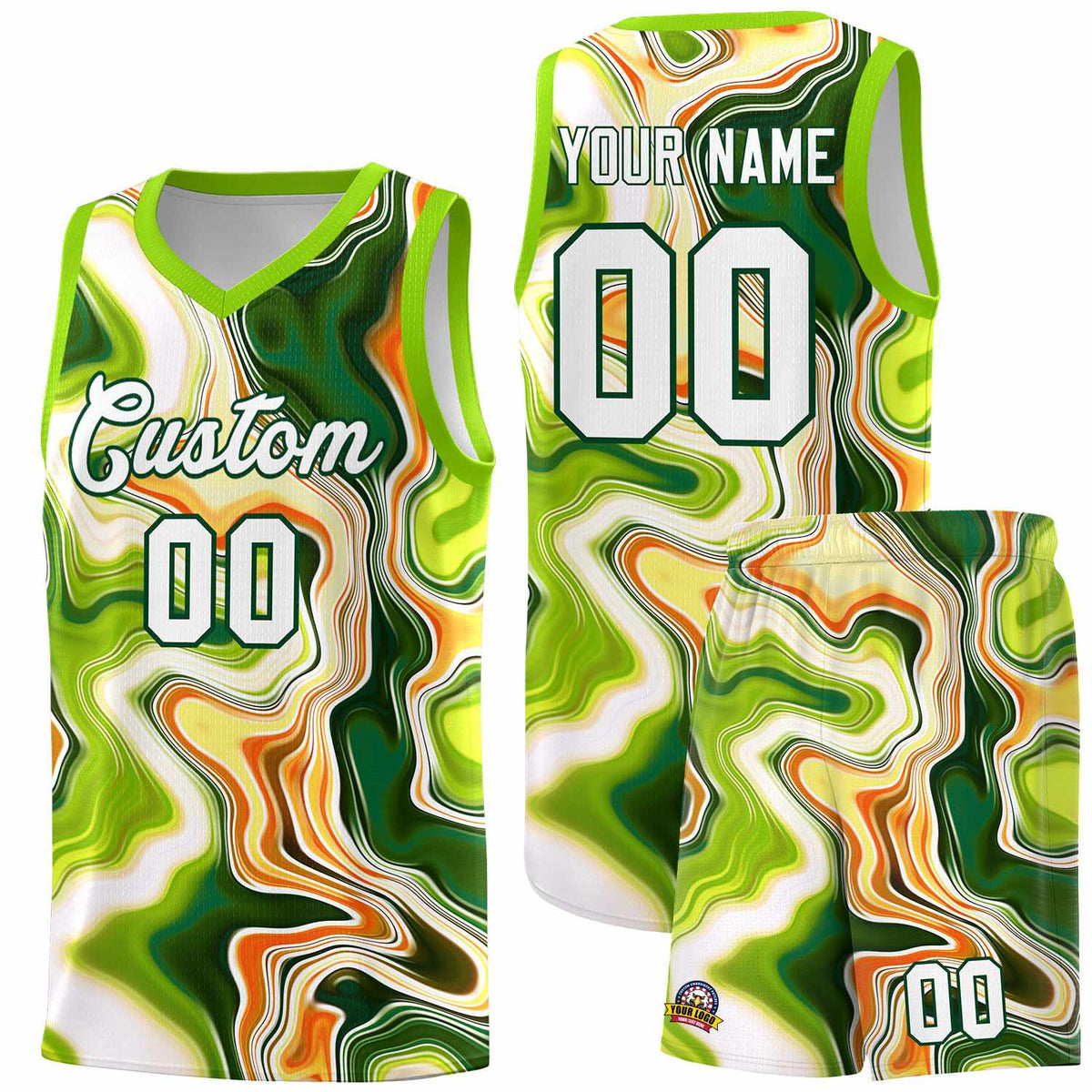 Custom Neon Green Fluid Painting Pattern Sports Uniform Basketball Jersey |KXKSHOP