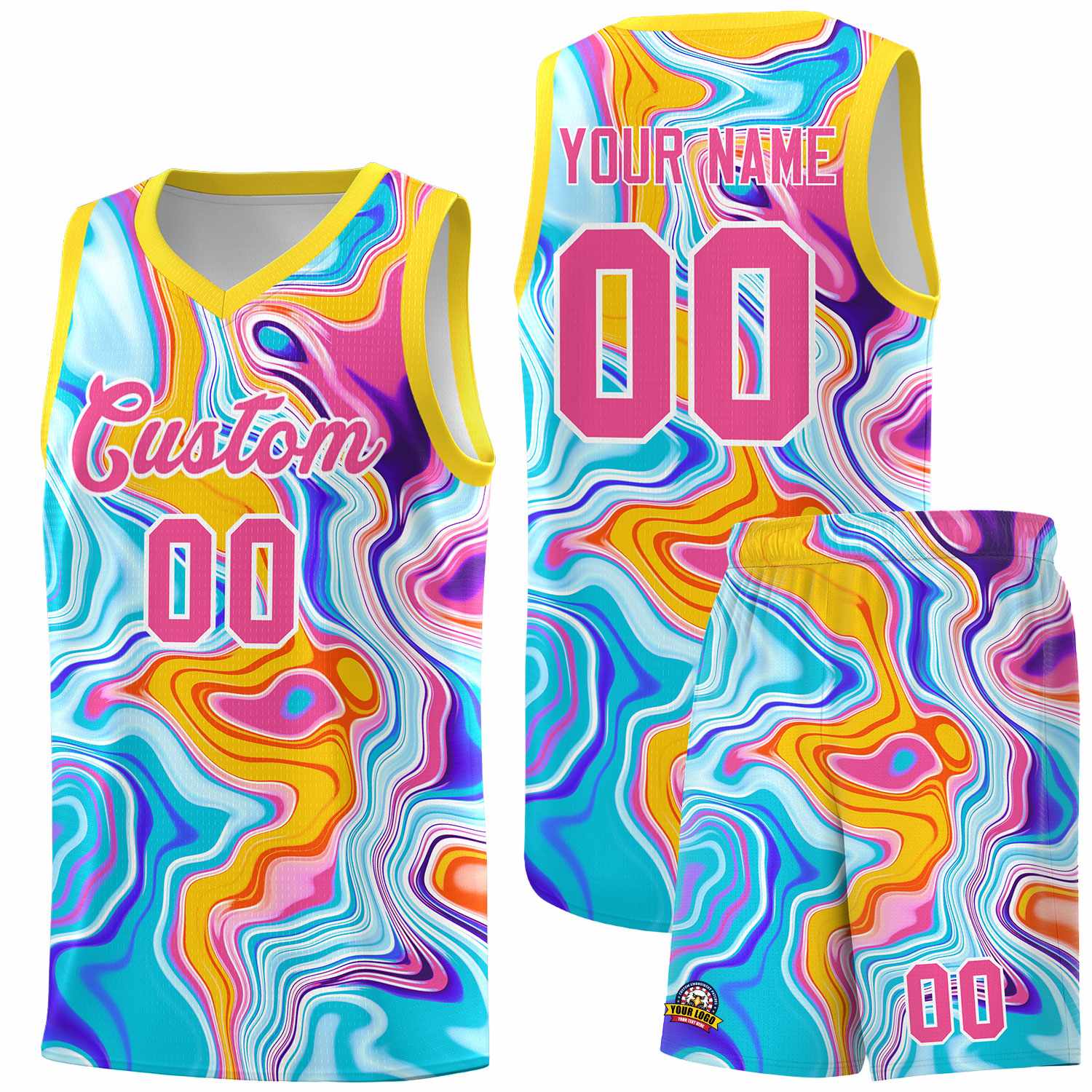 Custom Gold Fluid Painting Pattern Sports Uniform Basketball Jersey |KXKSHOP