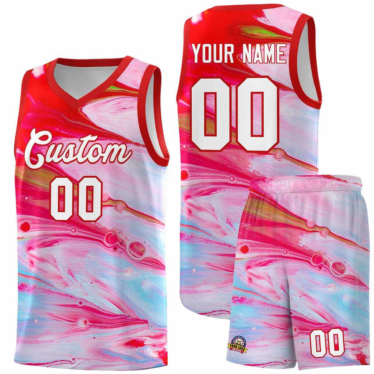 Custom Red Fluid Painting Pattern Sports Uniform Basketball Jersey |KXKSHOP