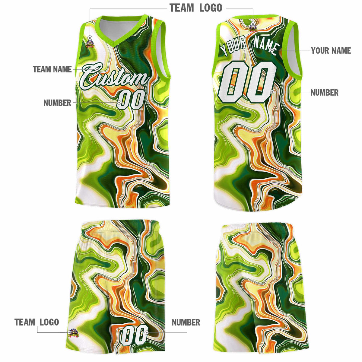 Custom Neon Green Navy-White Side Two-Tone Classic Sports Uniform Basketball Jersey |KXKSHOP