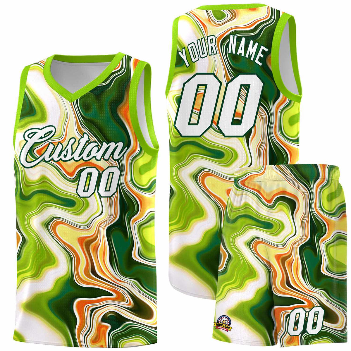 Custom Neon Green Navy-White Side Two-Tone Classic Sports Uniform Basketball Jersey |KXKSHOP
