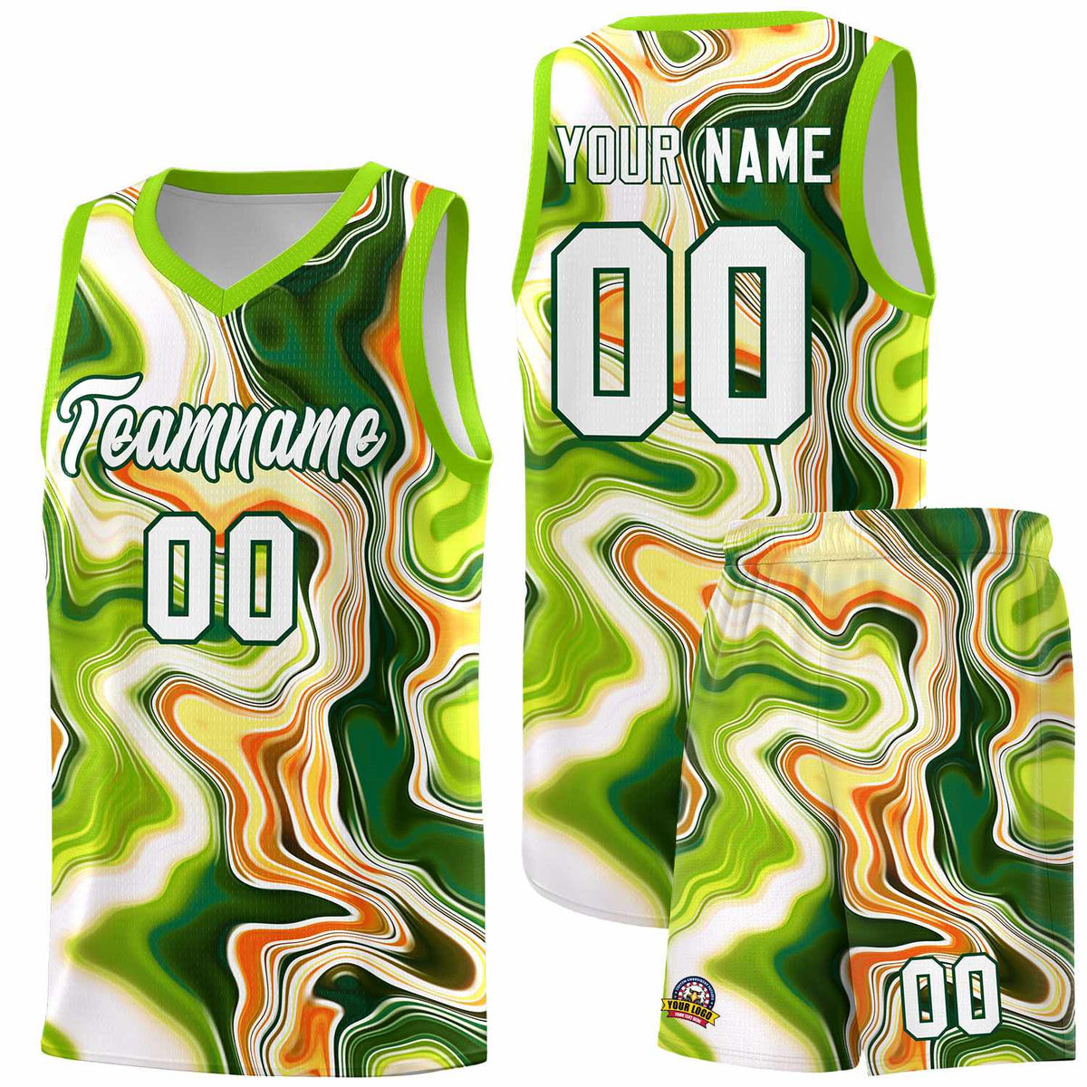 Custom Neon Green Navy-White Side Two-Tone Classic Sports Uniform Basketball Jersey |KXKSHOP