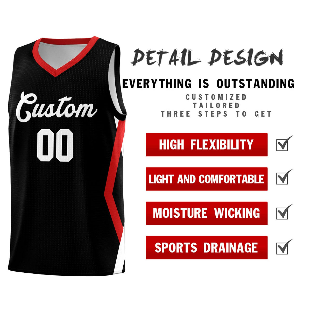 Custom Black Side Rhombus Graffiti Pattern Kits Basketball Jersey|KXKSHOP