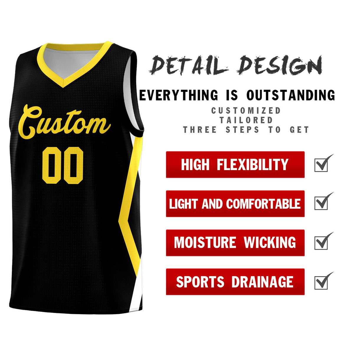 Custom Black Side Rhombus Graffiti Pattern Kits Basketball Jersey|KXKSHOP