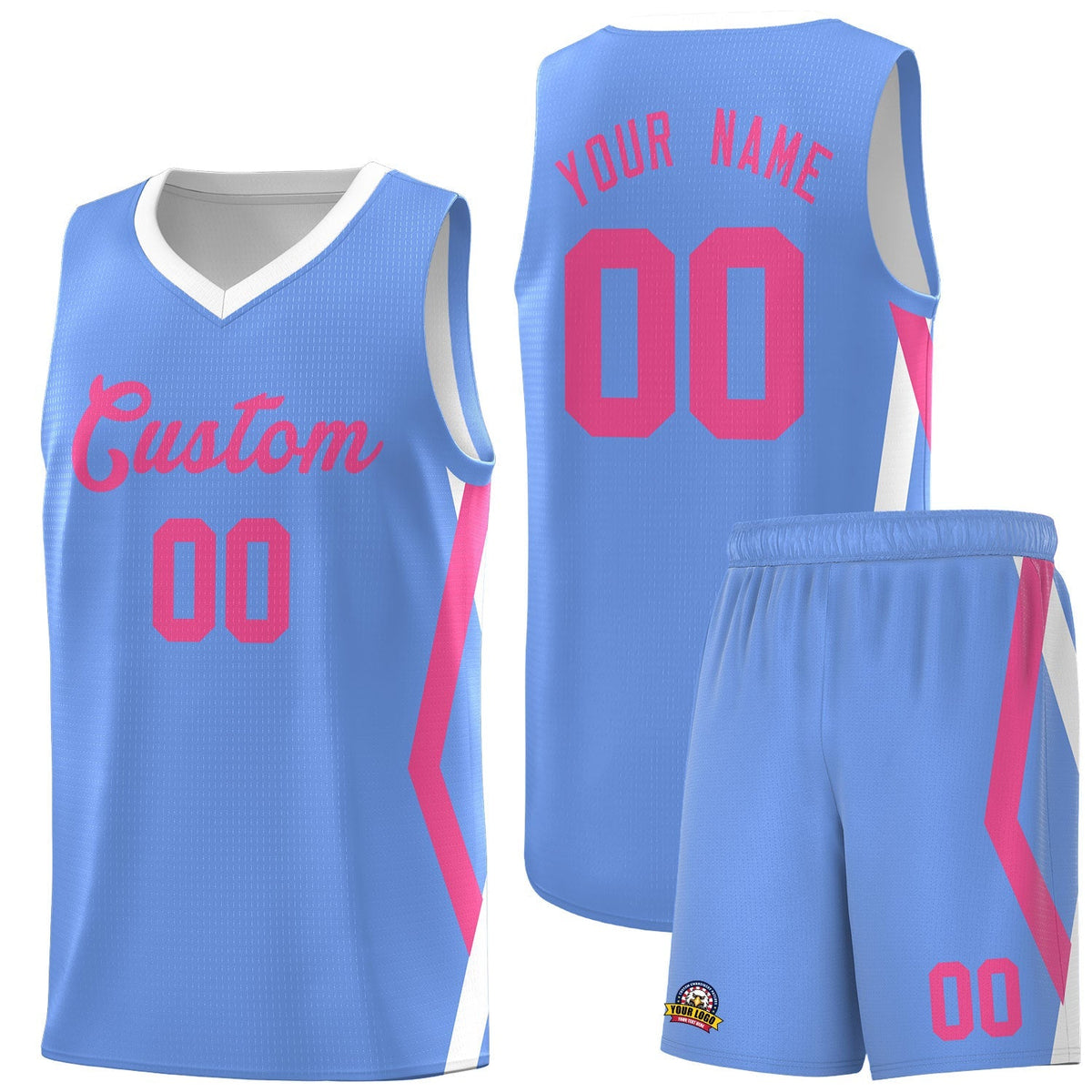 Custom Light Blue Side Rhombus Graffiti Pattern Kits Basketball Jersey|KXKSHOP