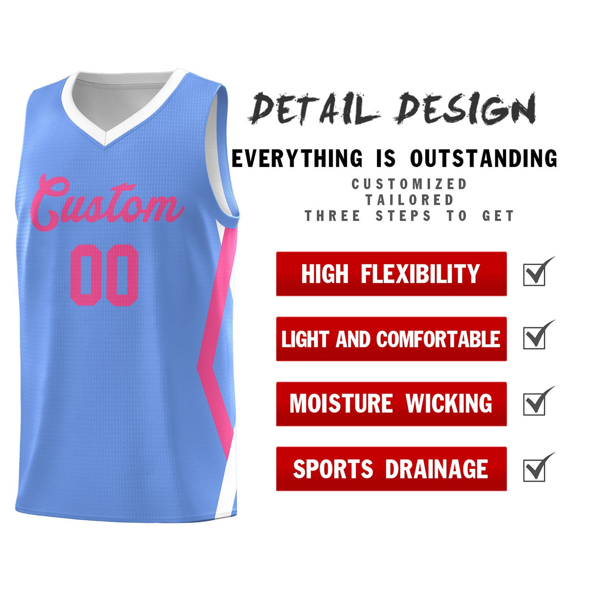 Custom Light Blue Side Rhombus Graffiti Pattern Kits Basketball Jersey|KXKSHOP