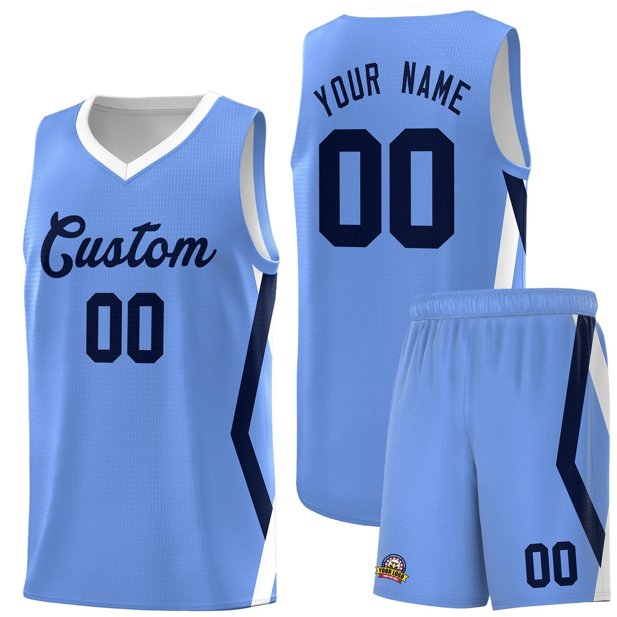 Custom Light Blue Side Rhombus Graffiti Pattern Kits Basketball Jersey|KXKSHOP