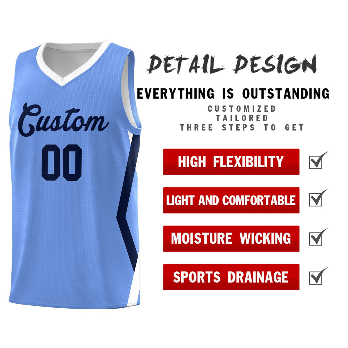 Custom Light Blue Side Rhombus Graffiti Pattern Kits Basketball Jersey|KXKSHOP