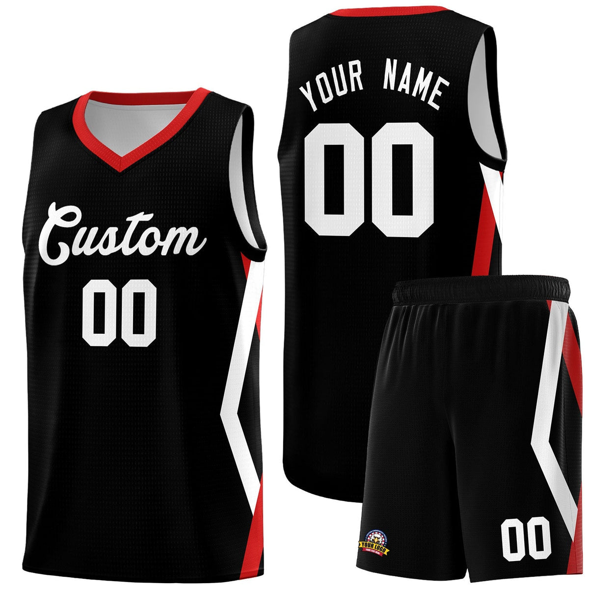 Custom Black Side Rhombus Graffiti Pattern Kits Basketball Jersey|KXKSHOP