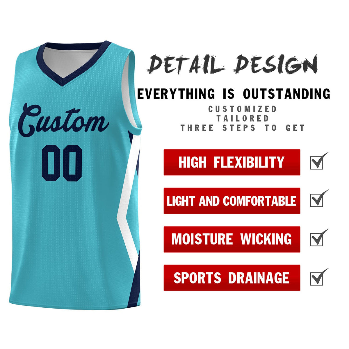 Custom Sky Blue Side Rhombus Graffiti Pattern Kits Basketball Jersey|KXKSHOP