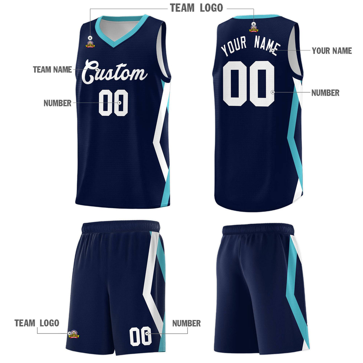 Custom Navy Side Rhombus Graffiti Pattern Kits Basketball Jersey|KXKSHOP