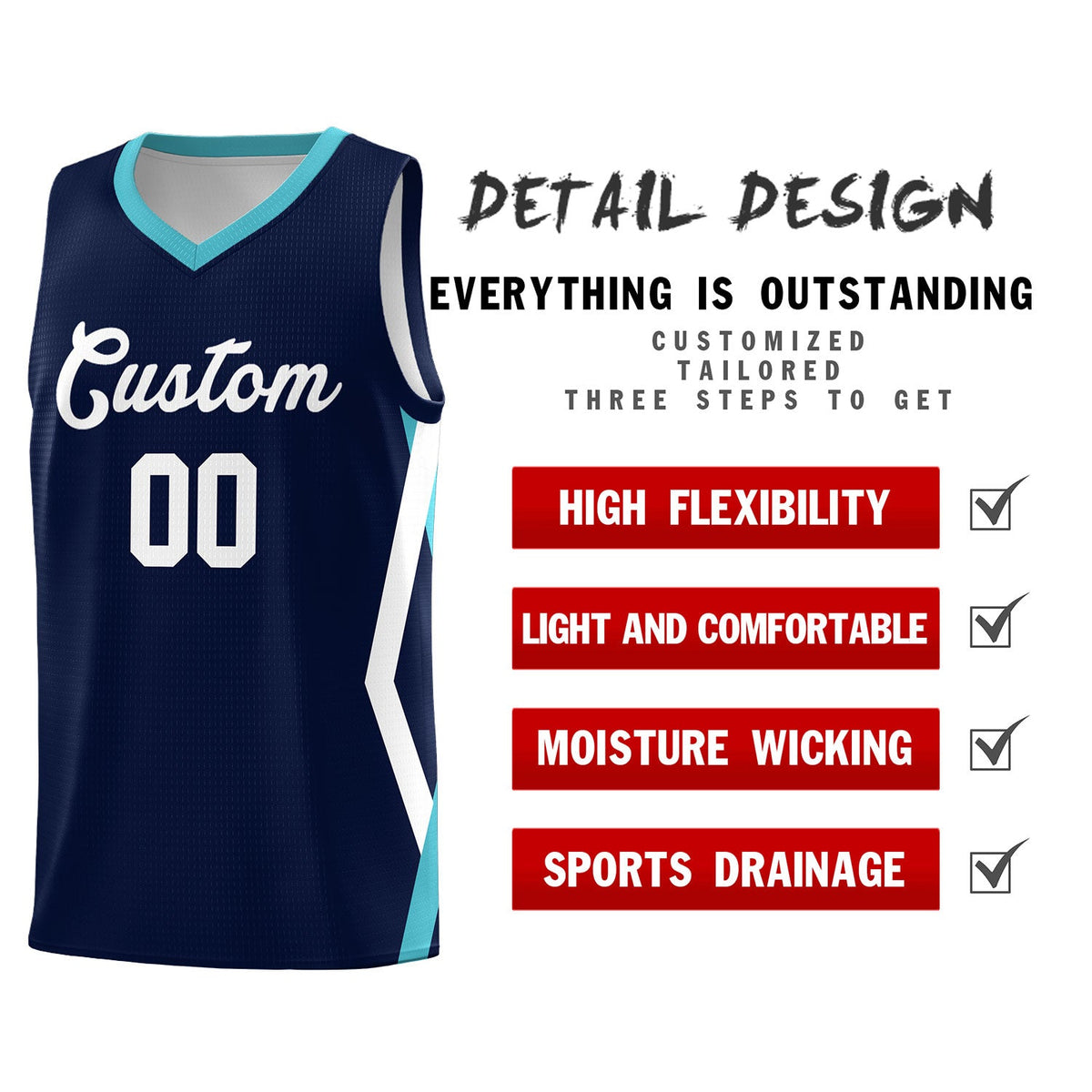 Custom Navy Side Rhombus Graffiti Pattern Kits Basketball Jersey|KXKSHOP