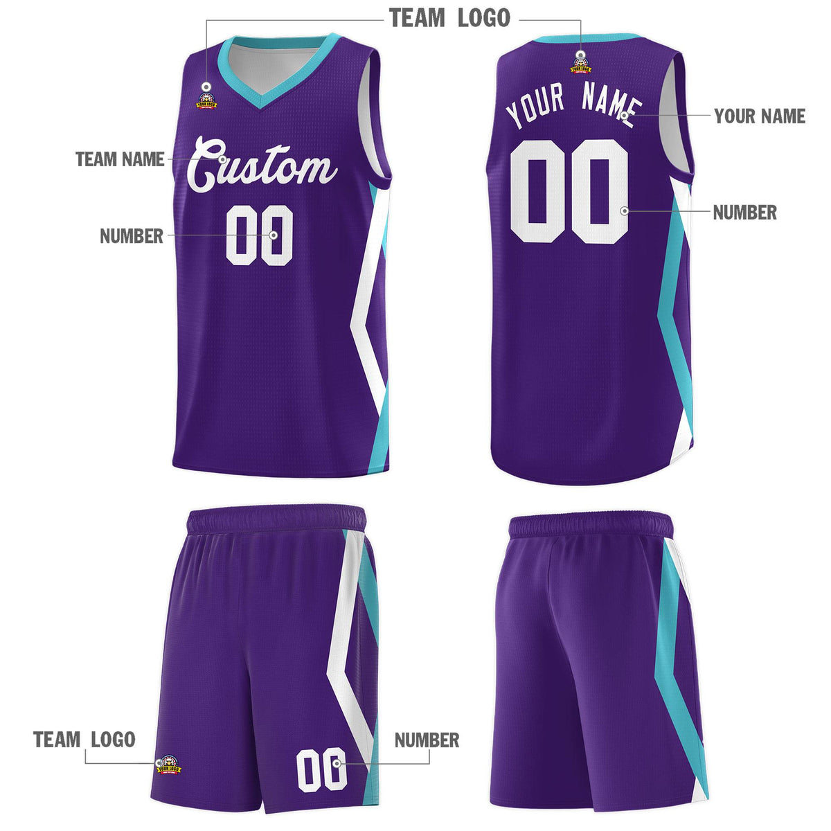 Custom Purple Side Rhombus Graffiti Pattern Kits Basketball Jersey|KXKSHOP