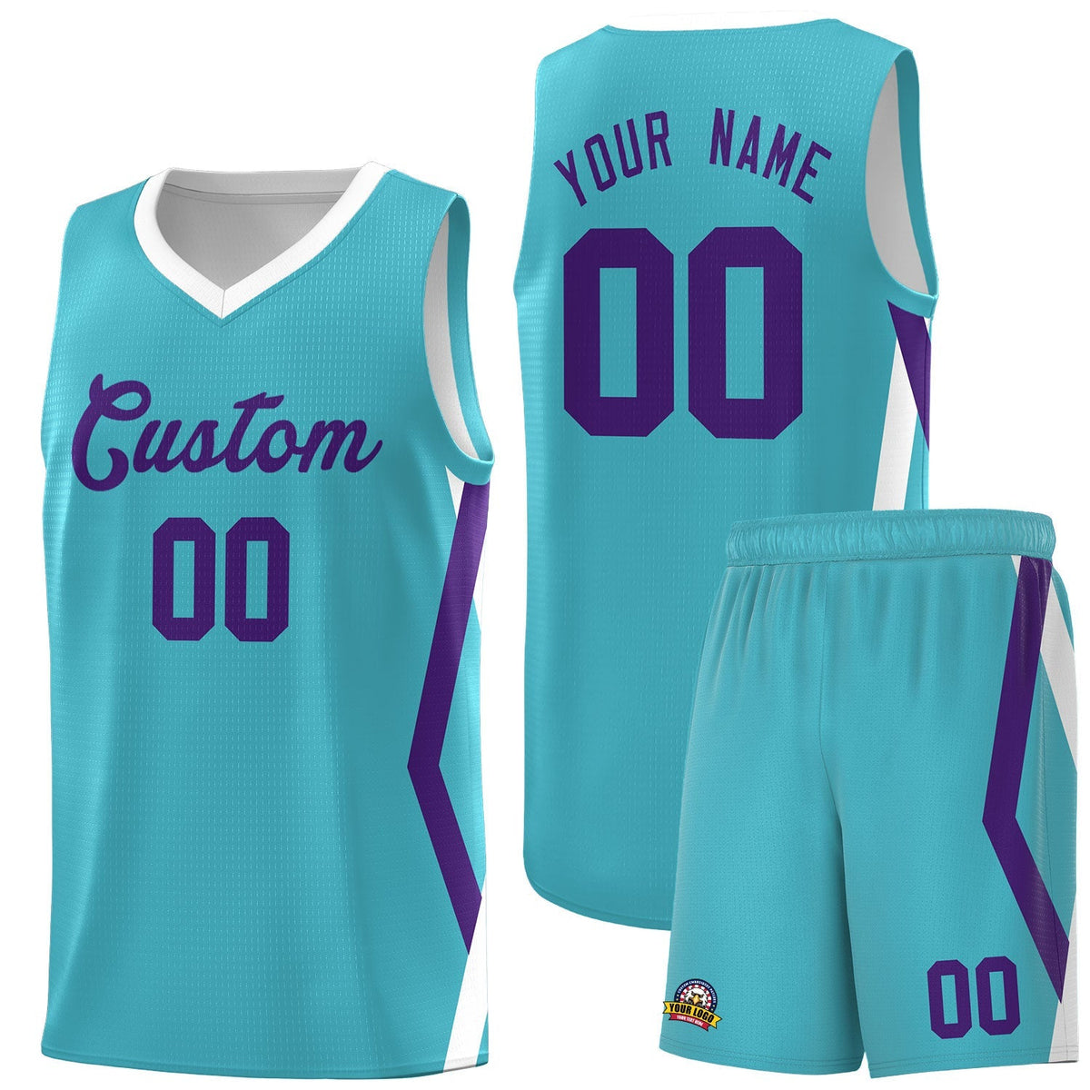 Custom Sky Blue Side Rhombus Graffiti Pattern Kits Basketball Jersey|KXKSHOP