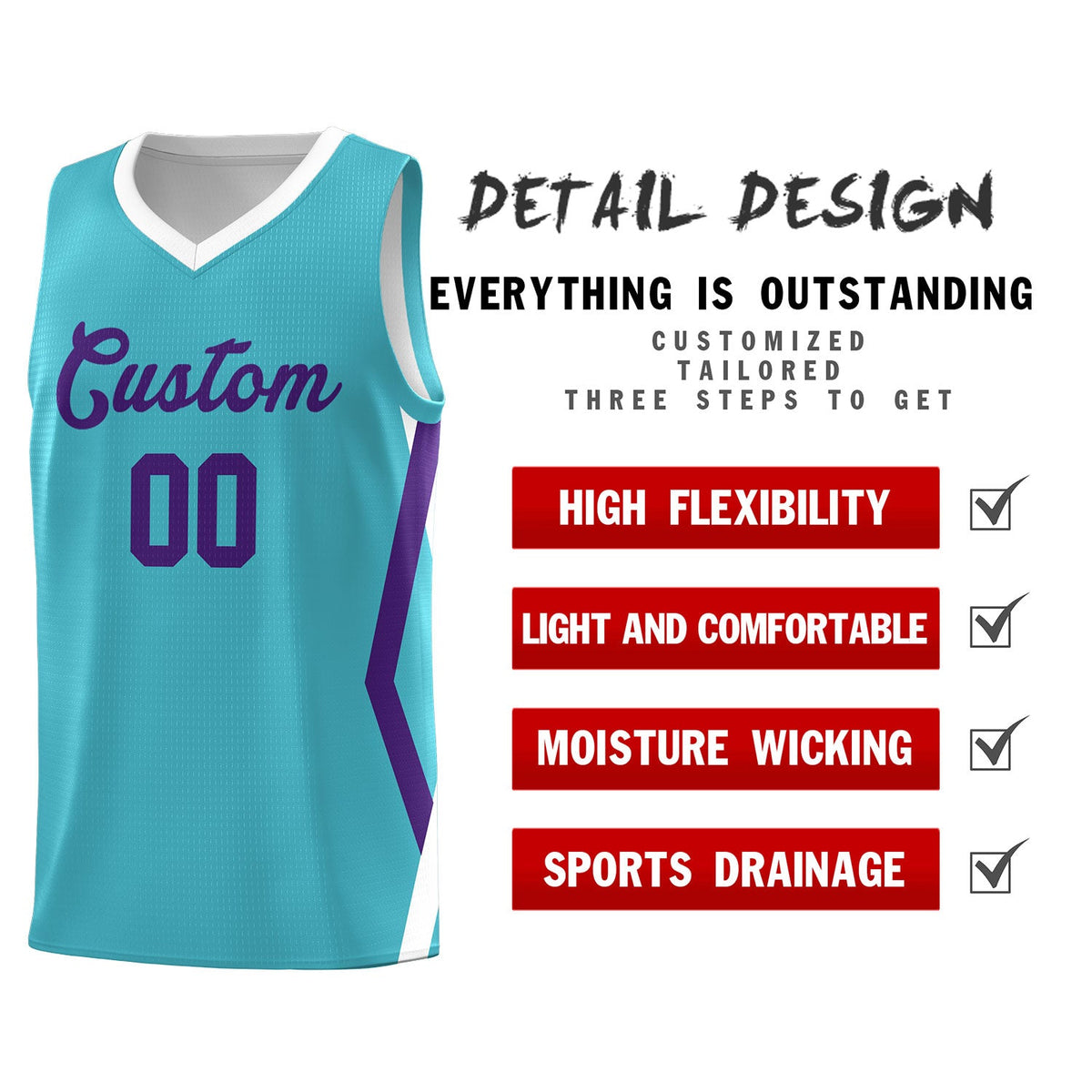 Custom Sky Blue Side Rhombus Graffiti Pattern Kits Basketball Jersey|KXKSHOP