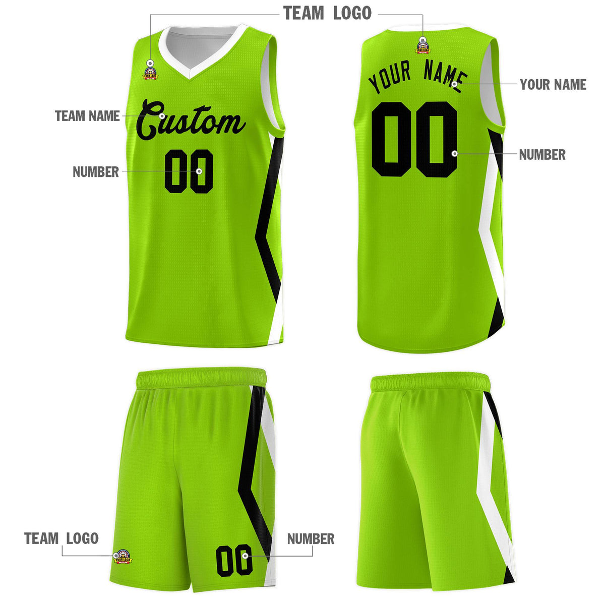 Custom Neon Green Side Rhombus Graffiti Pattern Kits Basketball Jersey|KXKSHOP