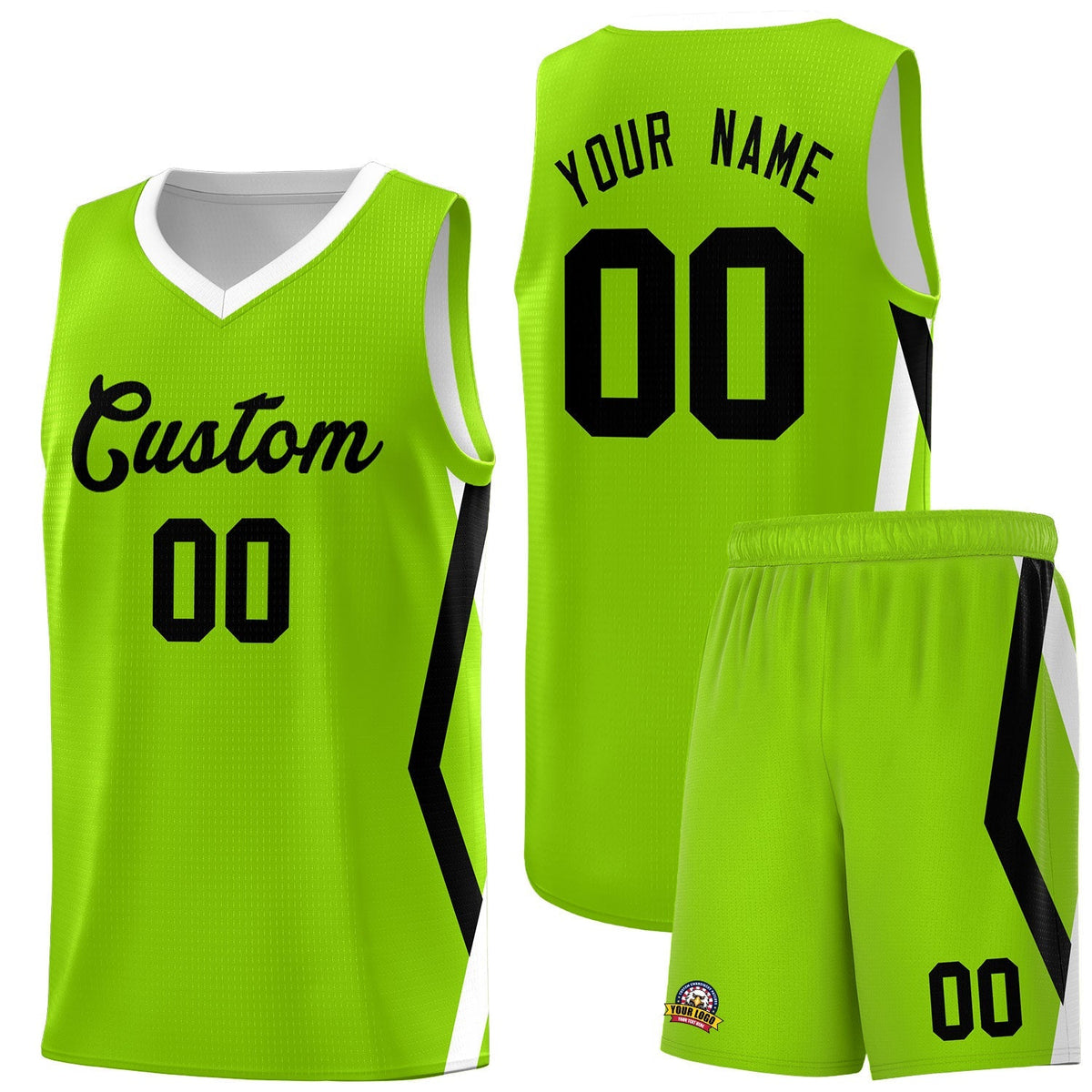 Custom Neon Green Side Rhombus Graffiti Pattern Kits Basketball Jersey|KXKSHOP