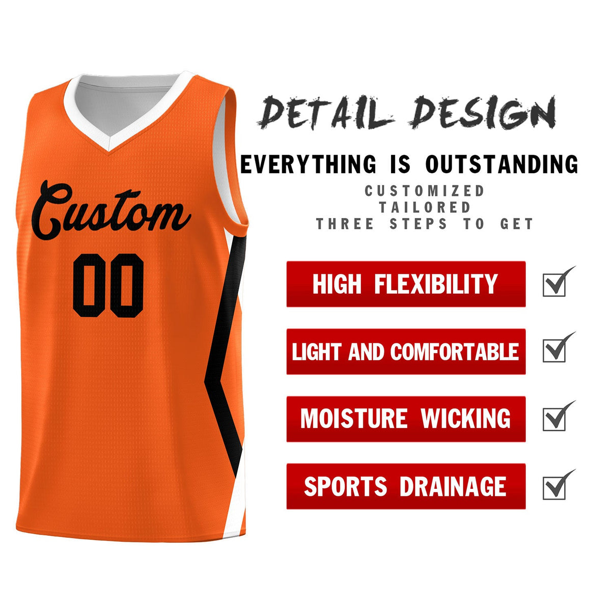 Custom Orange Side Rhombus Graffiti Pattern Kits Basketball Jersey|KXKSHOP
