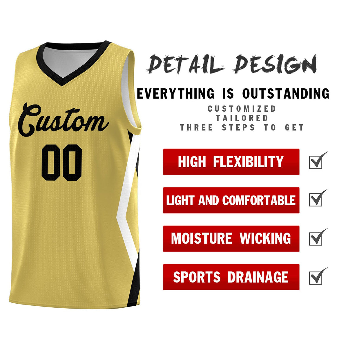 Custom Old Gold Side Rhombus Graffiti Pattern Kits Basketball Jersey|KXKSHOP