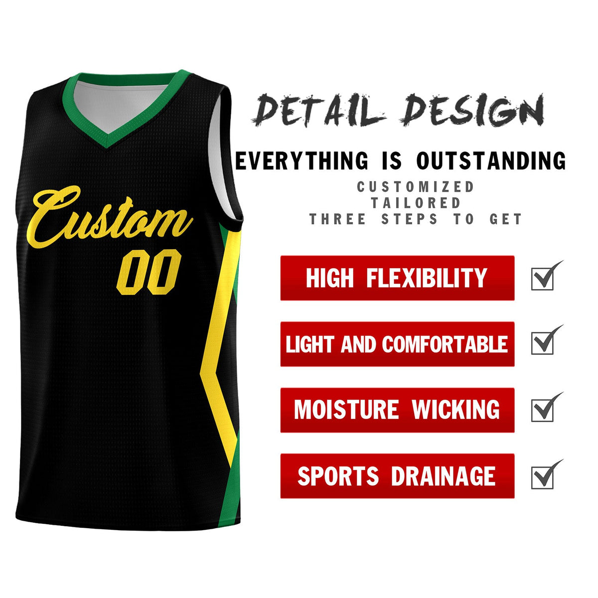 Custom Black Side Rhombus Graffiti Pattern Kits Basketball Jersey|KXKSHOP