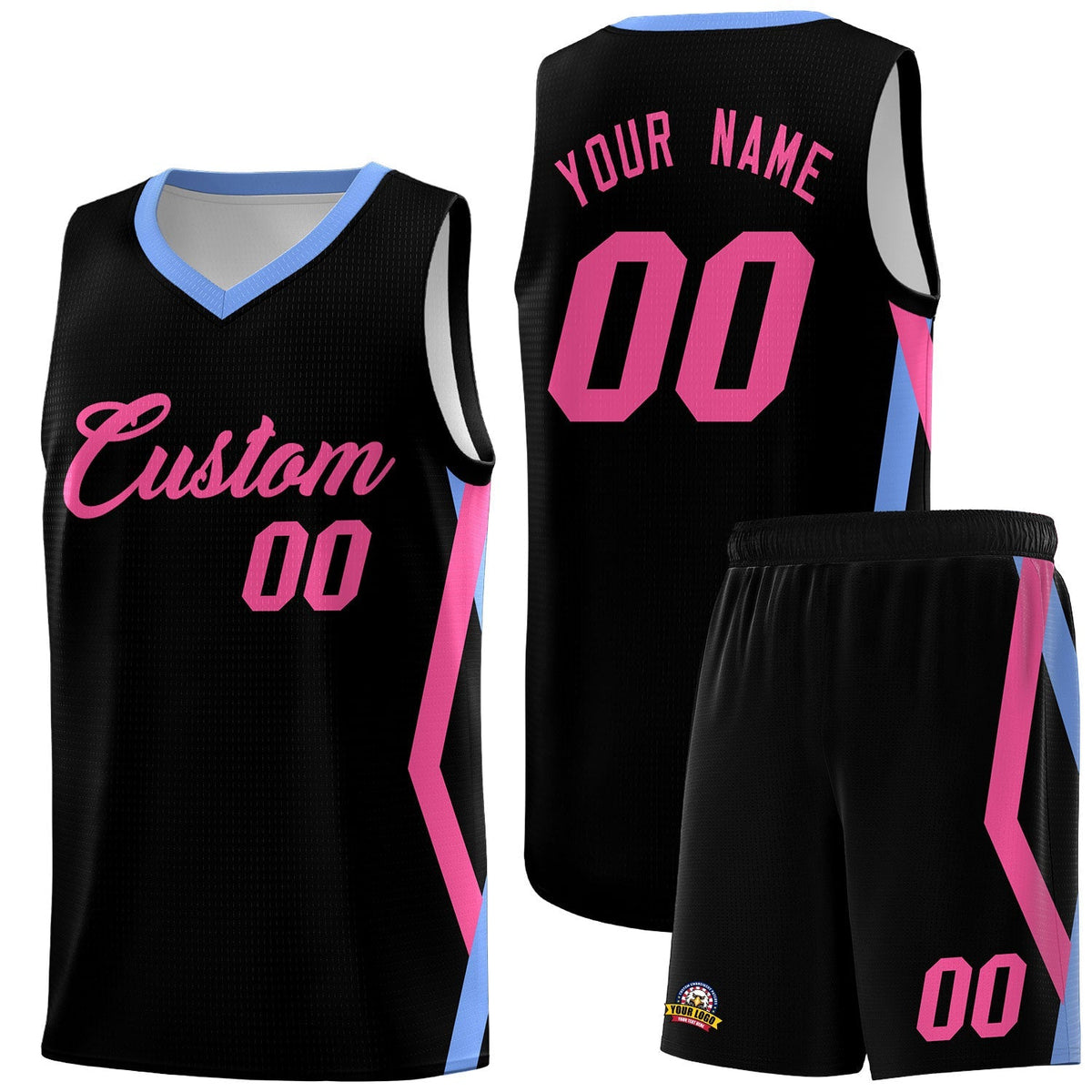 Custom Black Side Rhombus Graffiti Pattern Kits Basketball Jersey|KXKSHOP