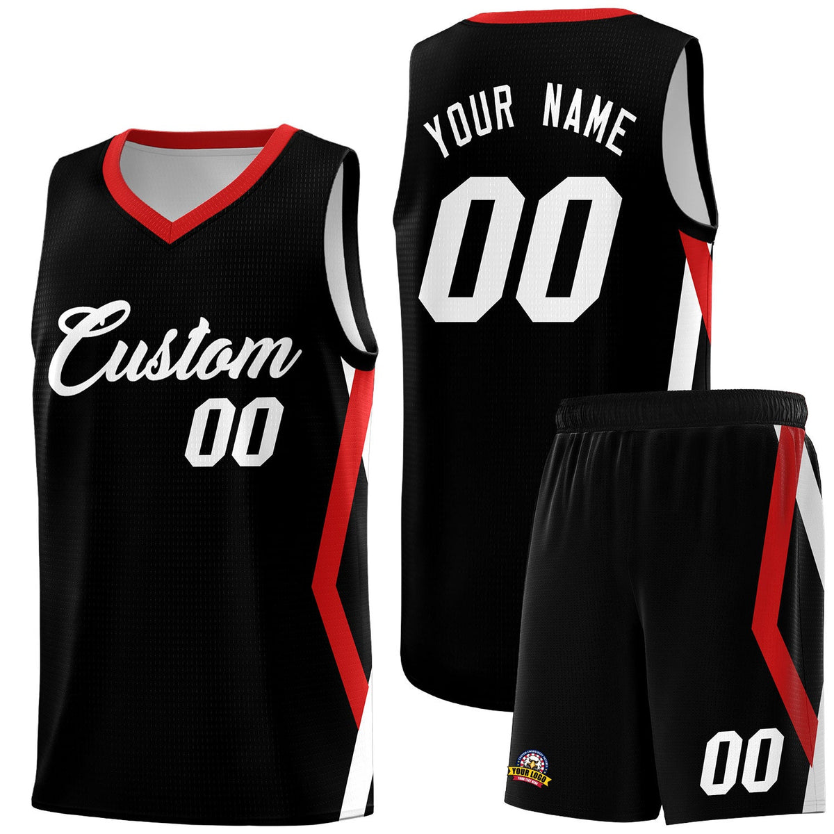 Custom Black Side Rhombus Graffiti Pattern Kits Basketball Jersey|KXKSHOP