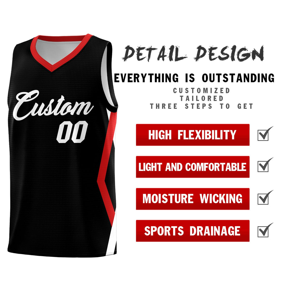 Custom Black Side Rhombus Graffiti Pattern Kits Basketball Jersey|KXKSHOP