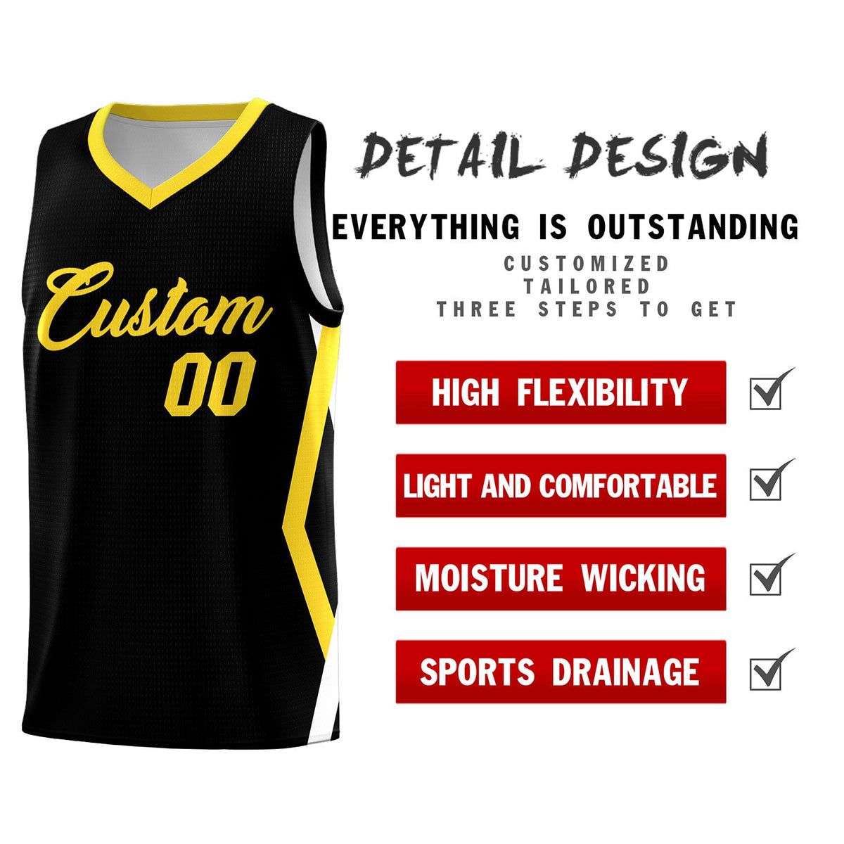 Custom Black Side Rhombus Graffiti Pattern Kits Basketball Jersey|KXKSHOP