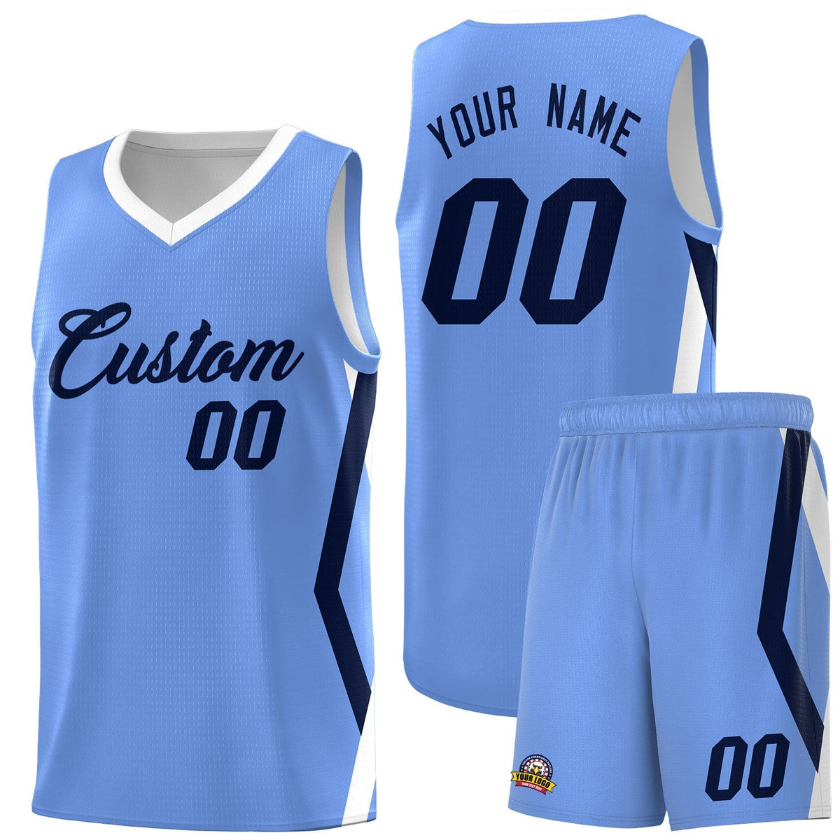 Custom Light Blue Side Rhombus Graffiti Pattern Kits Basketball Jersey|KXKSHOP