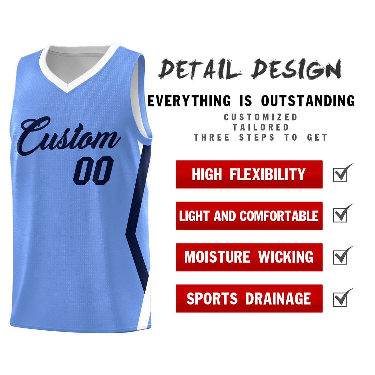 Custom Light Blue Side Rhombus Graffiti Pattern Kits Basketball Jersey|KXKSHOP