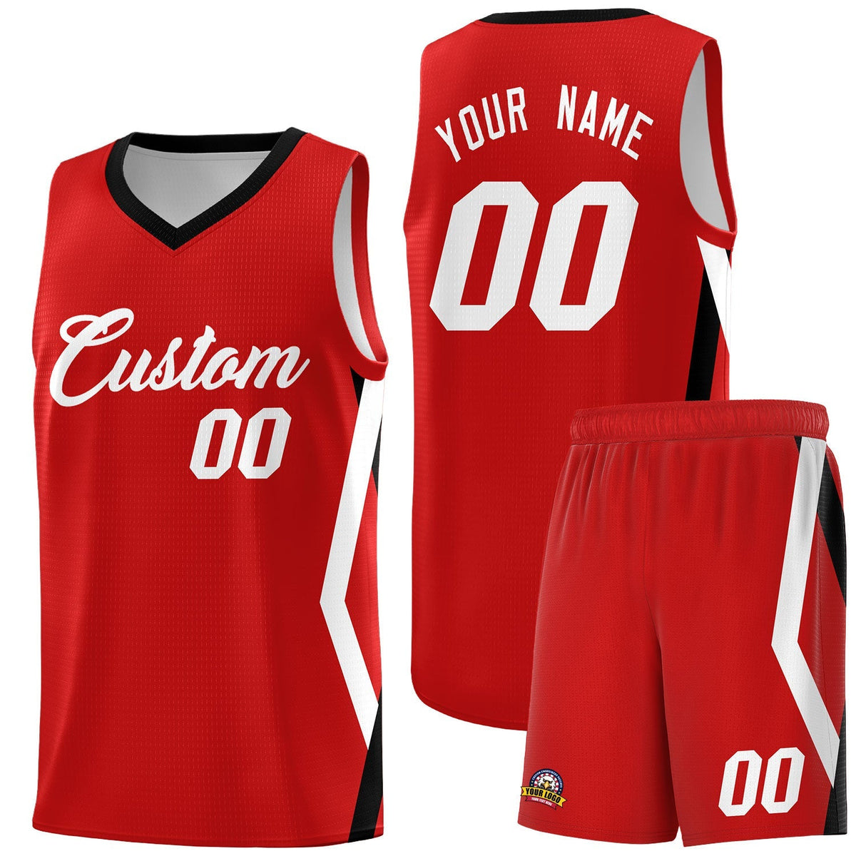 Custom Red Side Rhombus Graffiti Pattern Kits Basketball Jersey|KXKSHOP