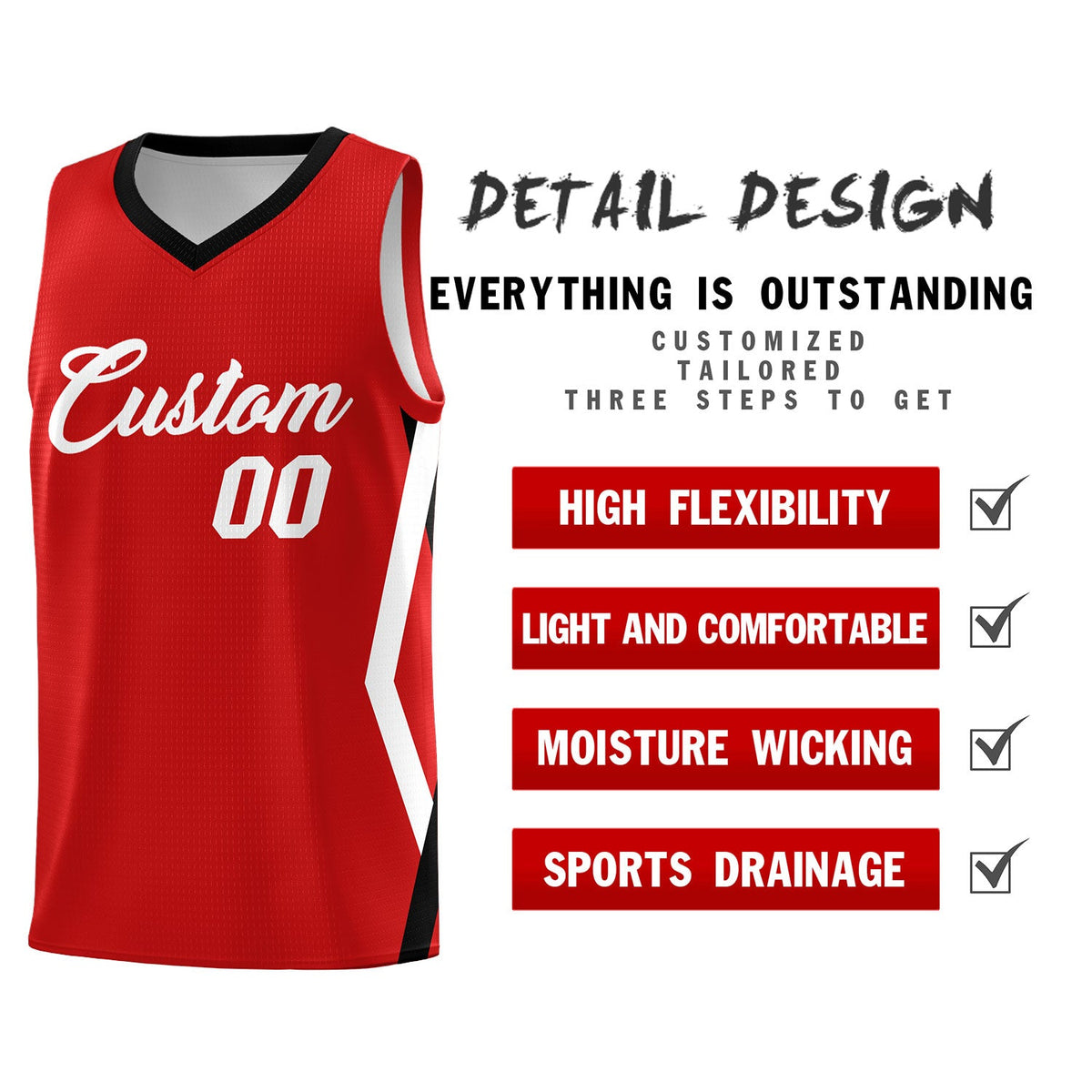 Custom Red Side Rhombus Graffiti Pattern Kits Basketball Jersey|KXKSHOP