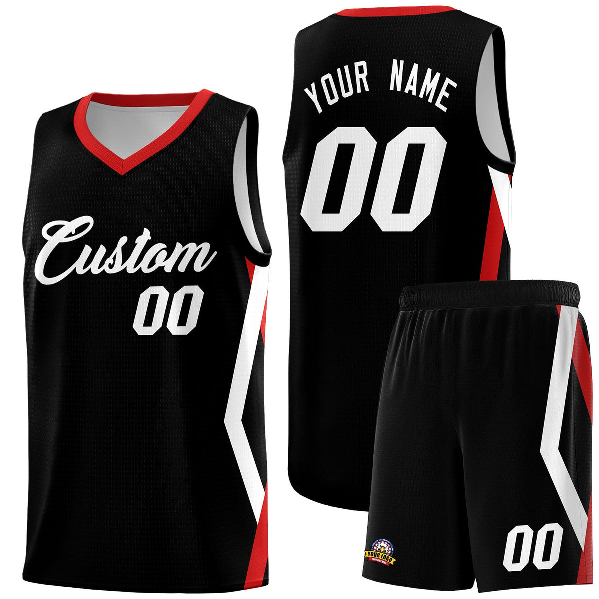 Custom Black Side Rhombus Graffiti Pattern Kits Basketball Jersey|KXKSHOP
