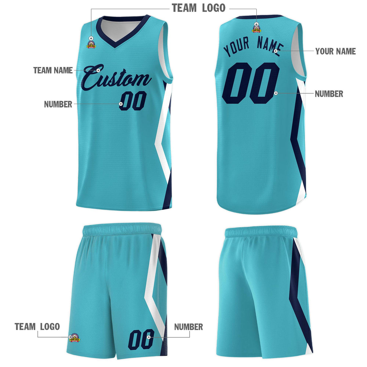 Custom Sky Blue Side Rhombus Graffiti Pattern Kits Basketball Jersey|KXKSHOP