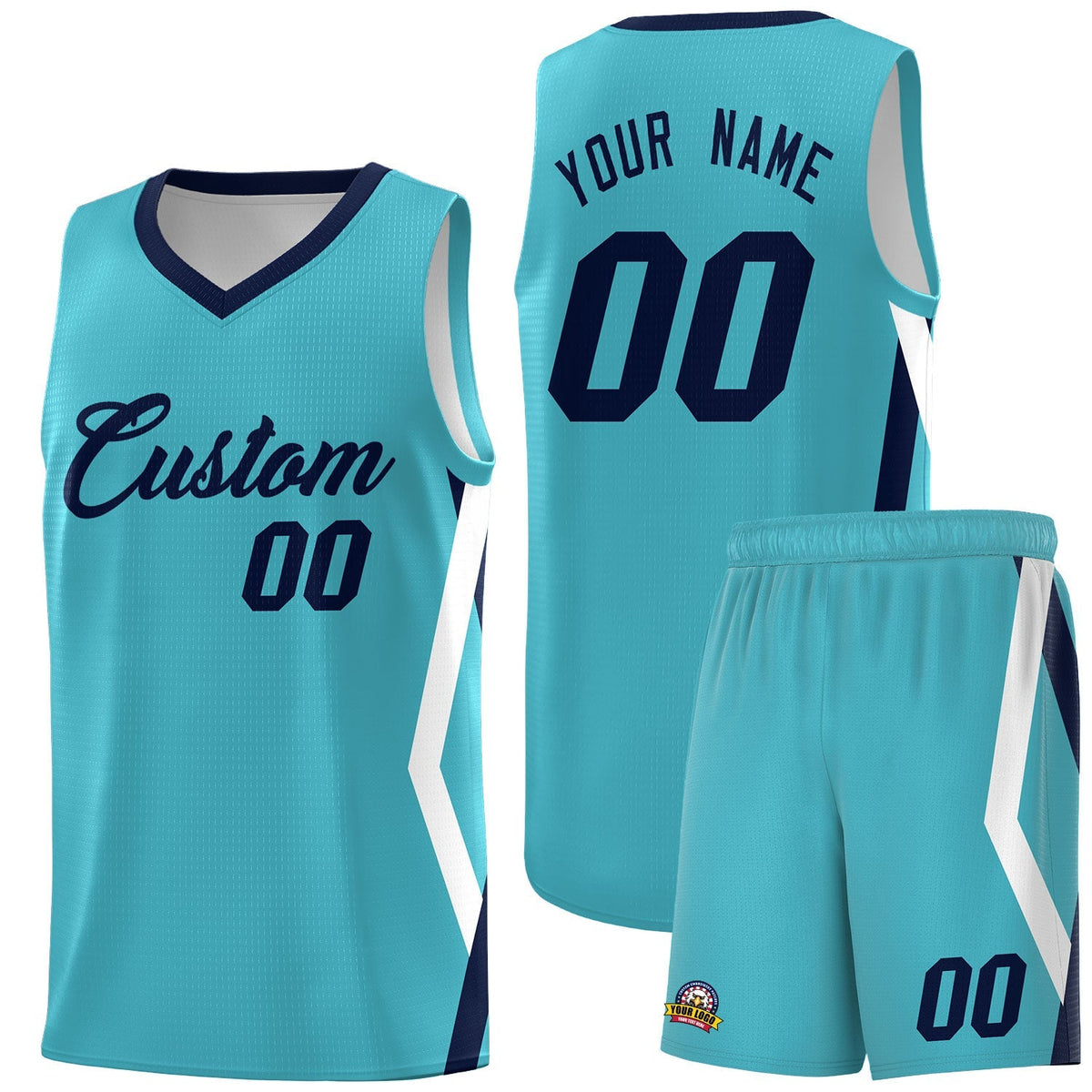 Custom Sky Blue Side Rhombus Graffiti Pattern Kits Basketball Jersey|KXKSHOP