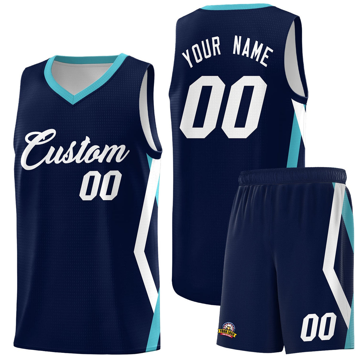 Custom Navy Side Rhombus Graffiti Pattern Kits Basketball Jersey|KXKSHOP