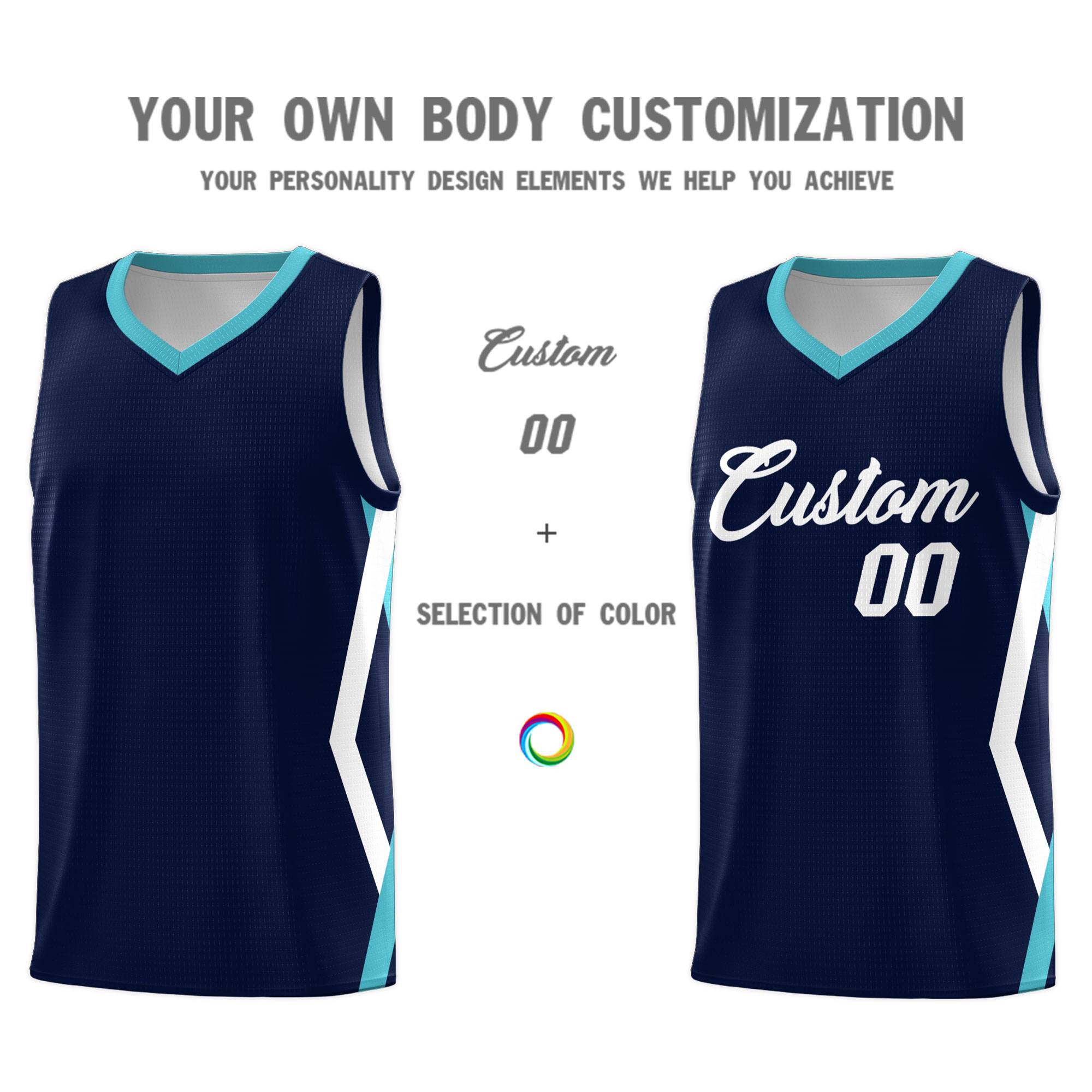 Custom Navy Side Rhombus Graffiti Pattern Kits Basketball Jersey|KXKSHOP