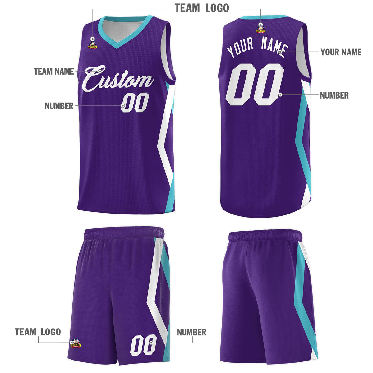 Custom Purple Side Rhombus Graffiti Pattern Kits Basketball Jersey|KXKSHOP