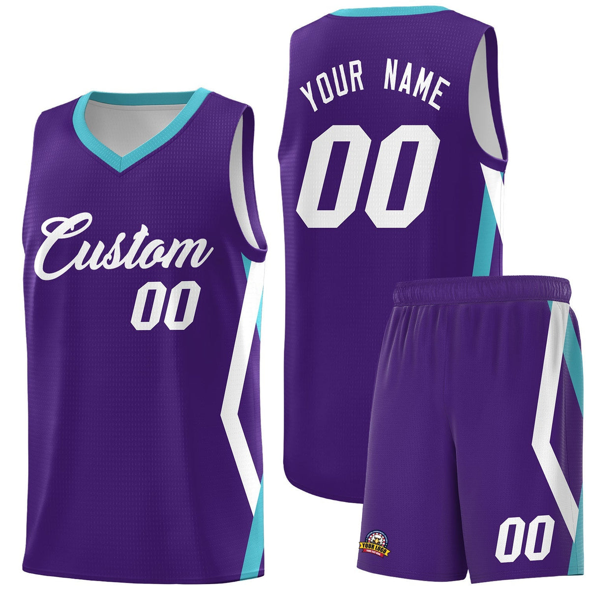 Custom Purple Side Rhombus Graffiti Pattern Kits Basketball Jersey|KXKSHOP