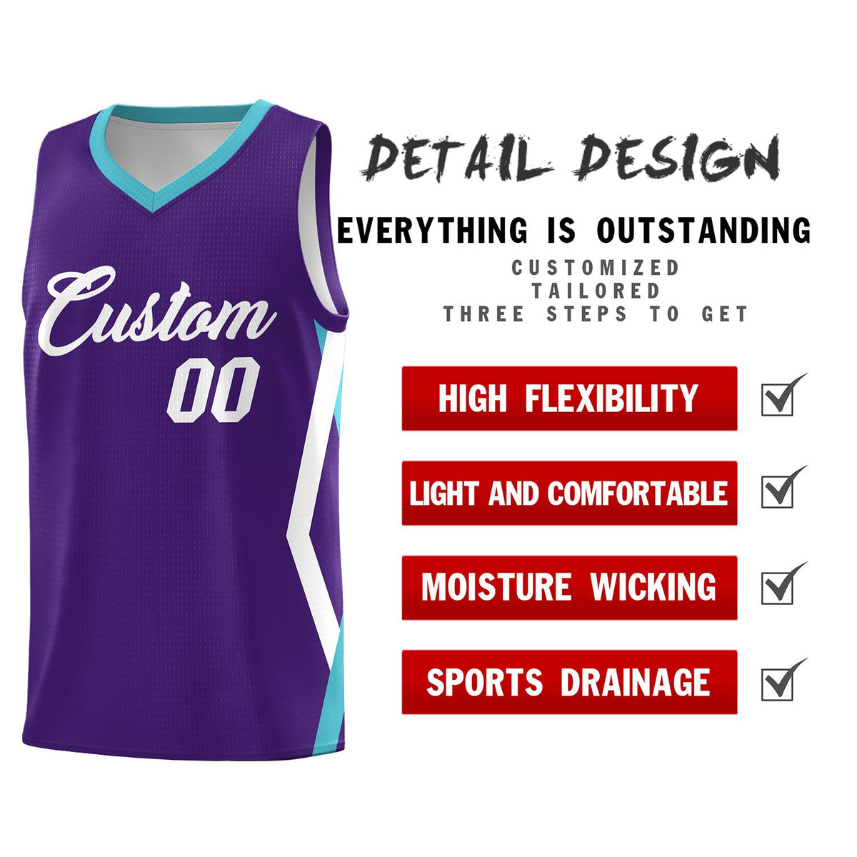 Custom Purple Side Rhombus Graffiti Pattern Kits Basketball Jersey|KXKSHOP