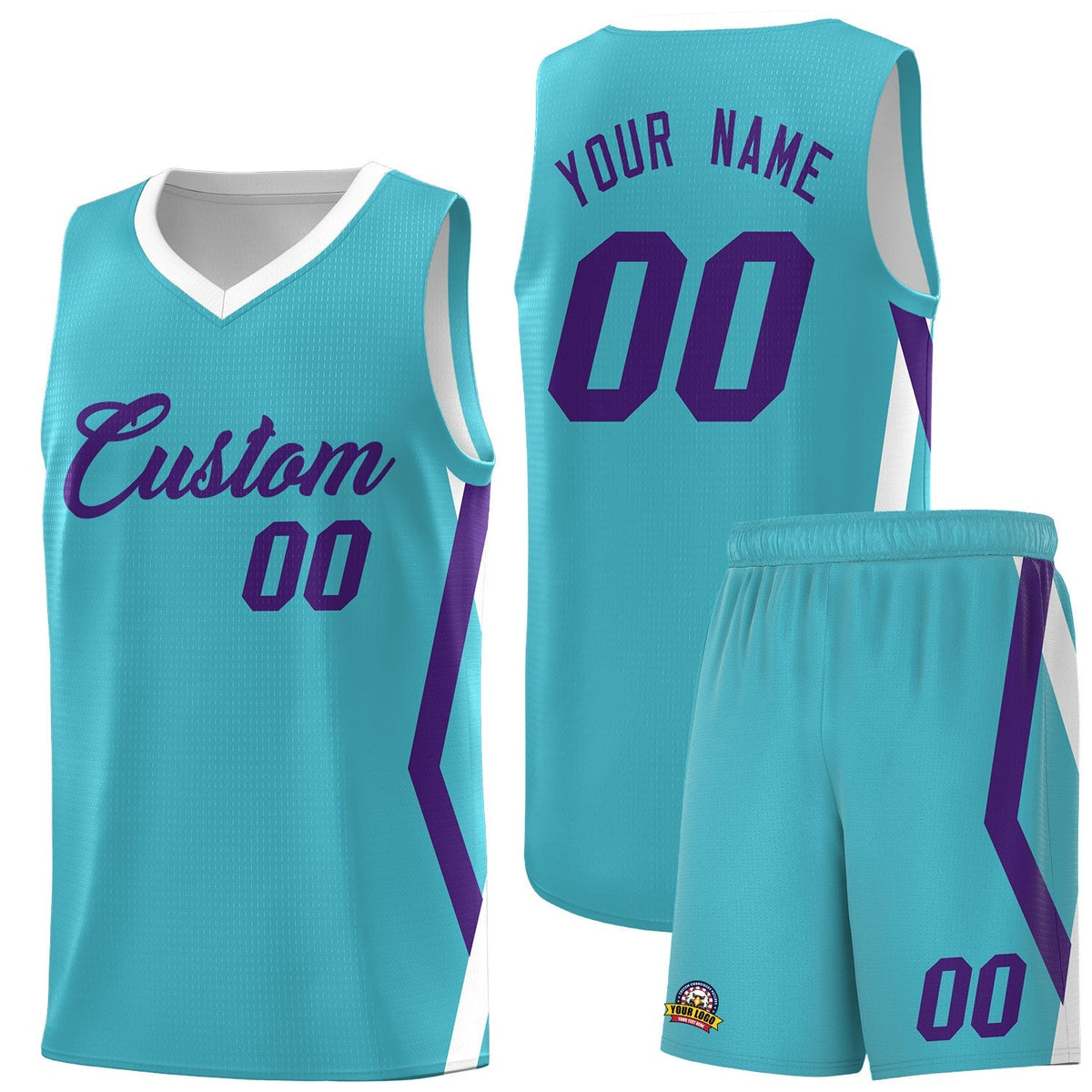 Custom Sky Blue Side Rhombus Graffiti Pattern Kits Basketball Jersey|KXKSHOP