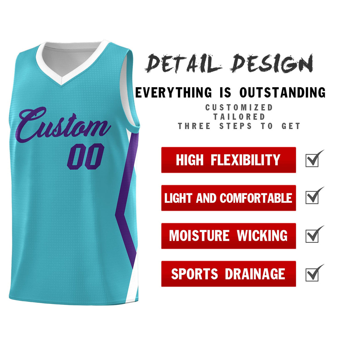 Custom Sky Blue Side Rhombus Graffiti Pattern Kits Basketball Jersey|KXKSHOP
