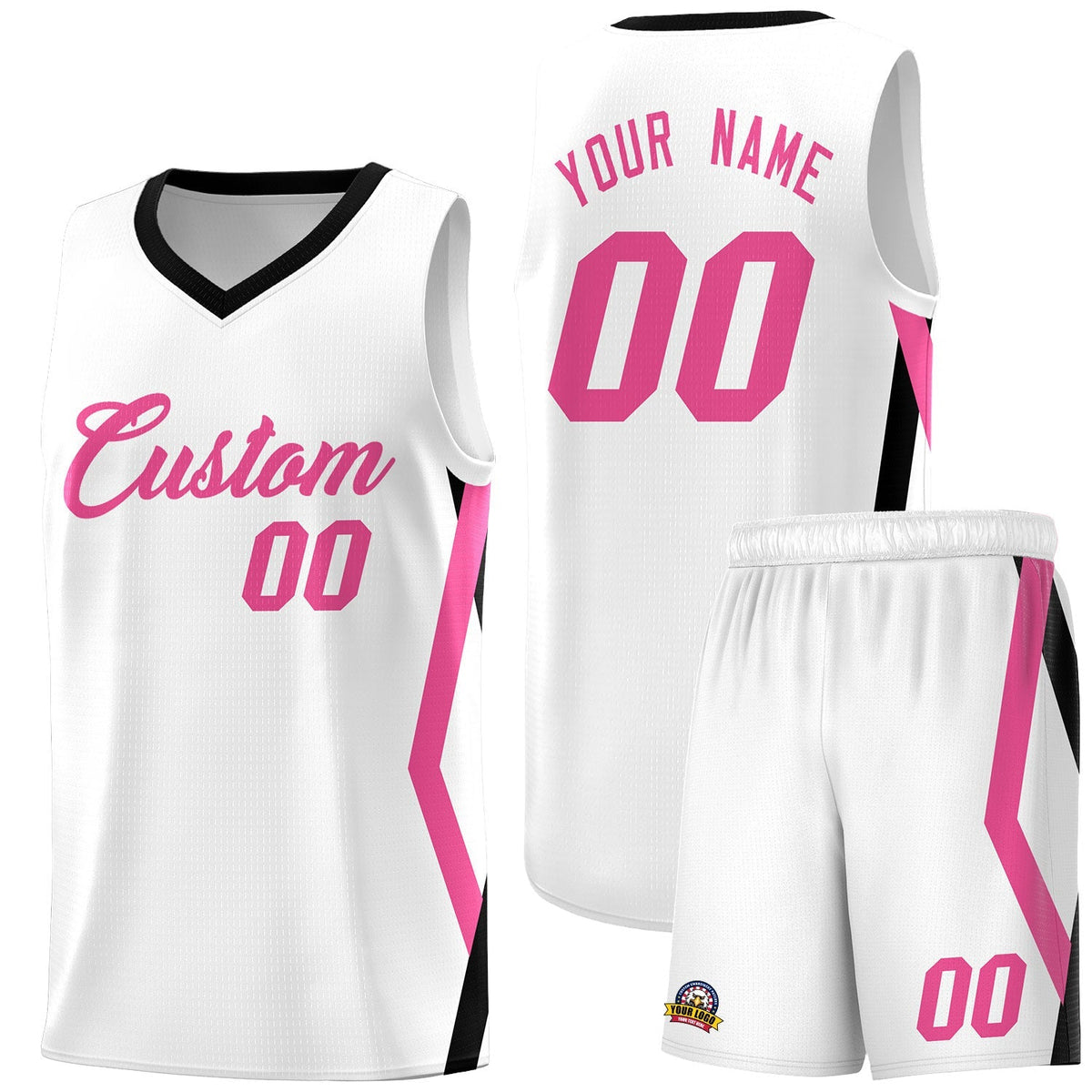 Custom White Side Rhombus Graffiti Pattern Kits Basketball Jersey|KXKSHOP